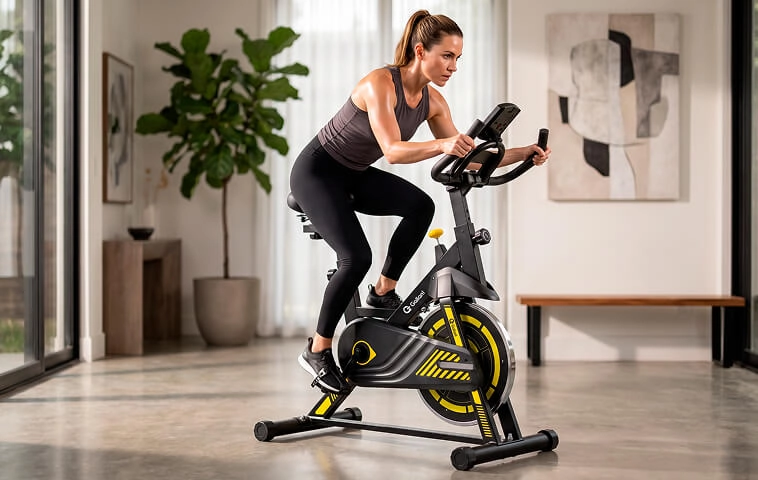 Mulher se exercitando na Bicicleta Ergométrica Spinning Magnética Gallant Start
