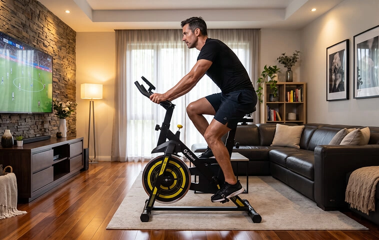 Homem se exercitando na Bicicleta Ergométrica Spinning Magnética Gallant Start